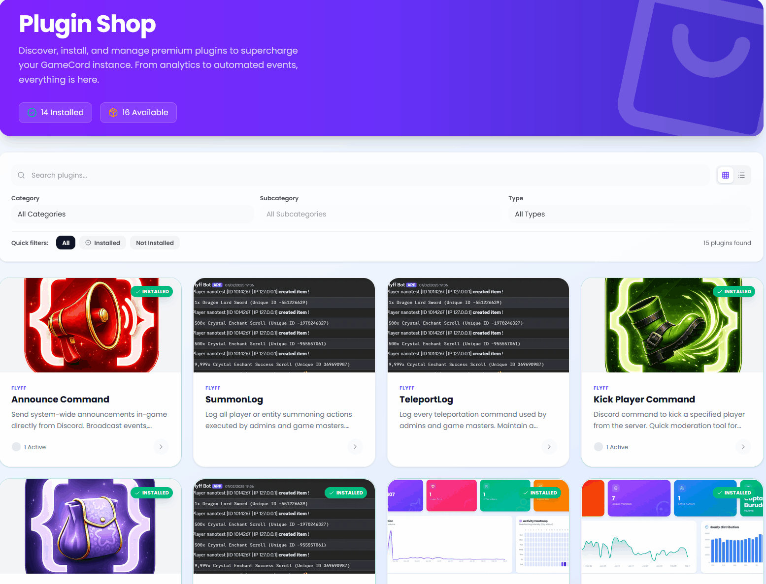 GameCord Plugin Shop - Browse and install plugins with one click